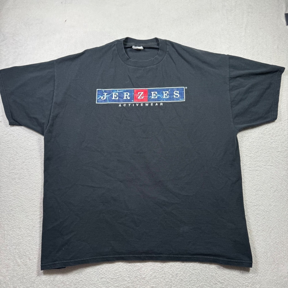 VTG Jerzees Activewear Black T Shirt Graphic Logo Mens Size XL Streetwear